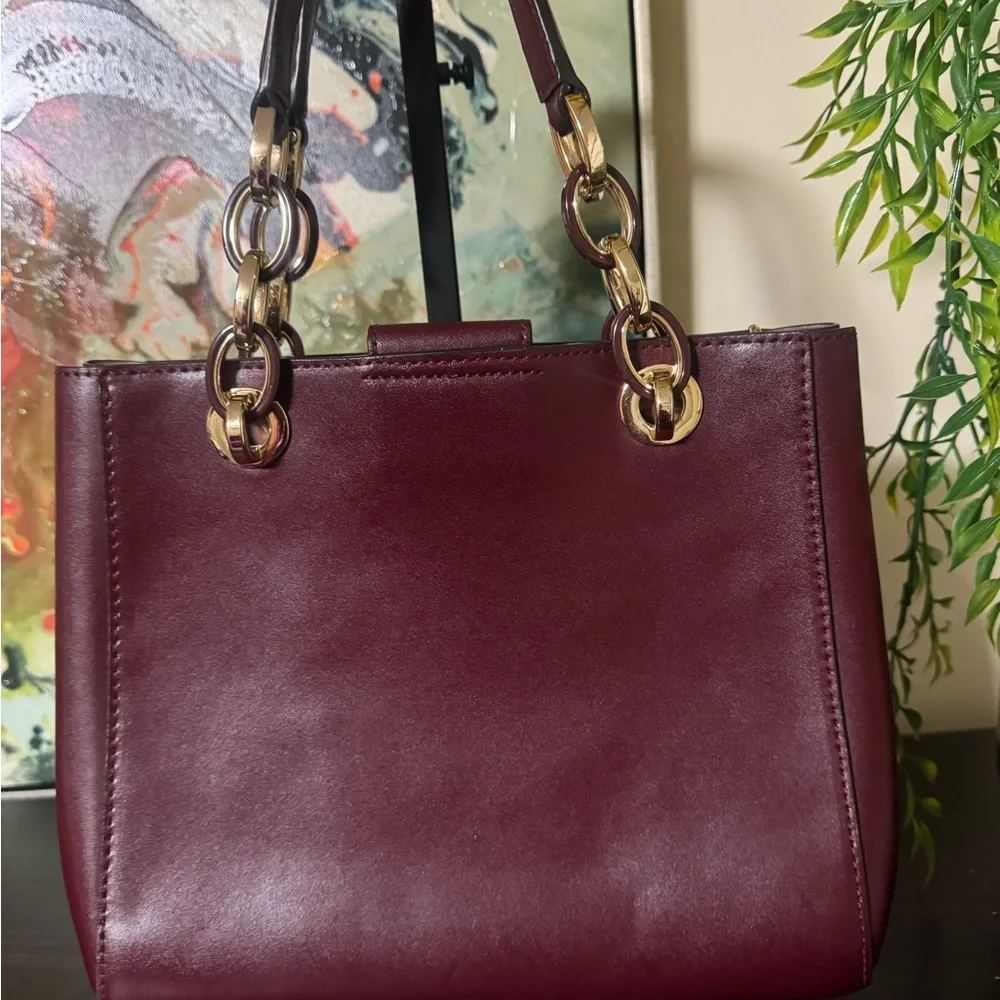 Michael Kors Burgundy Clutch with Gold Accents - Picture 4 of 7